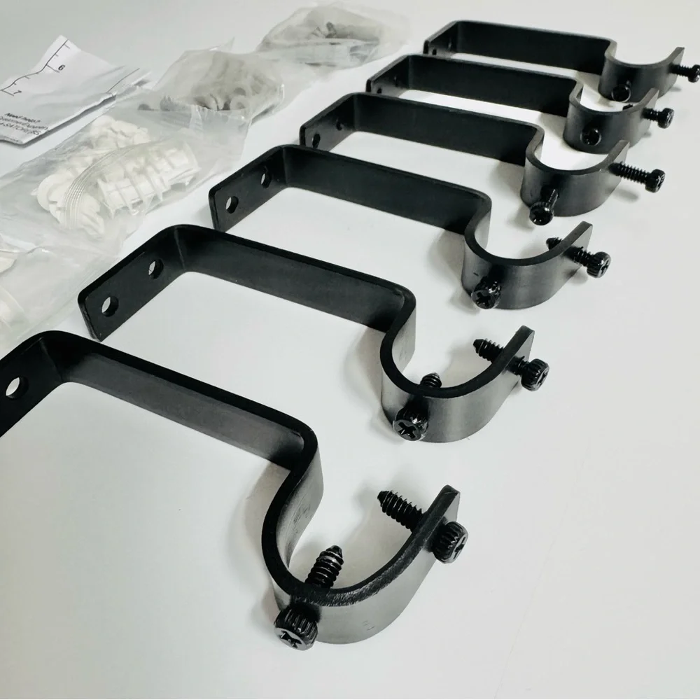 Six Curtain Rod Brackets 3/4” Black Heavy Duty NWT